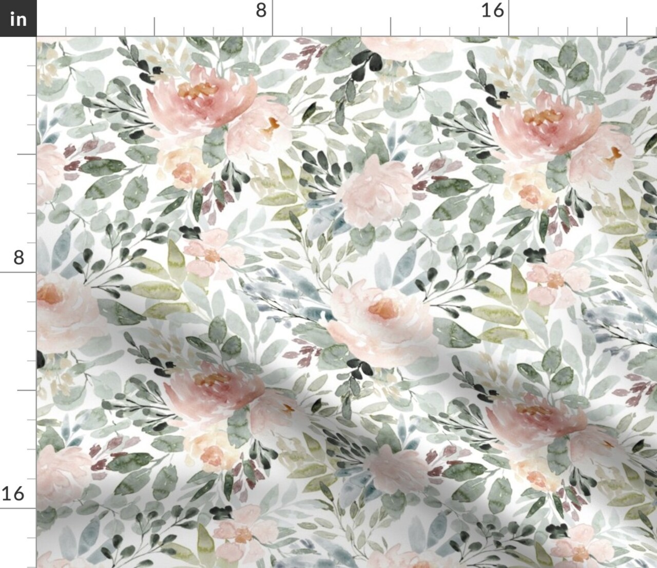 Soft Floral Watercolor Roses Sage Green Blush Baby Girl Nursery Wedding Flowers Botanical Custom Printed Fabric by Spoonflower Various Fabrics by the Yard or Fat Quarter 10114394